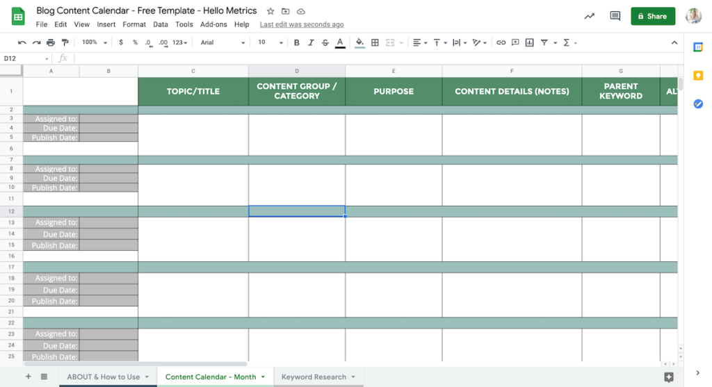 Content Calendar Template Google Sheets Lorie Raynell